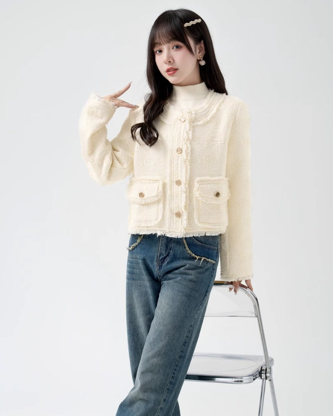 Beige Fringe Hem Jacket
