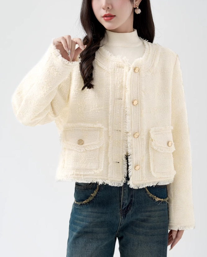 Beige Fringe Hem Jacket