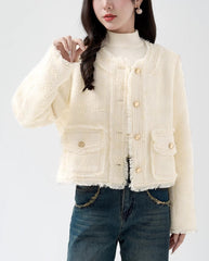 Beige Fringe Hem Jacket