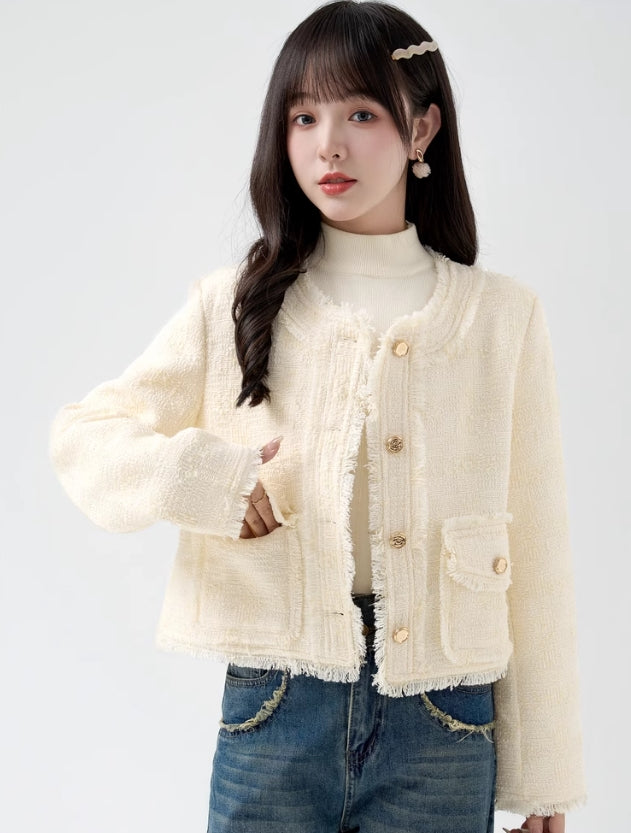 Beige Fringe Hem Jacket
