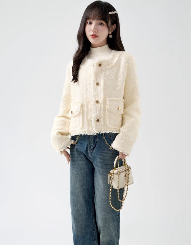 Beige Fringe Hem Jacket