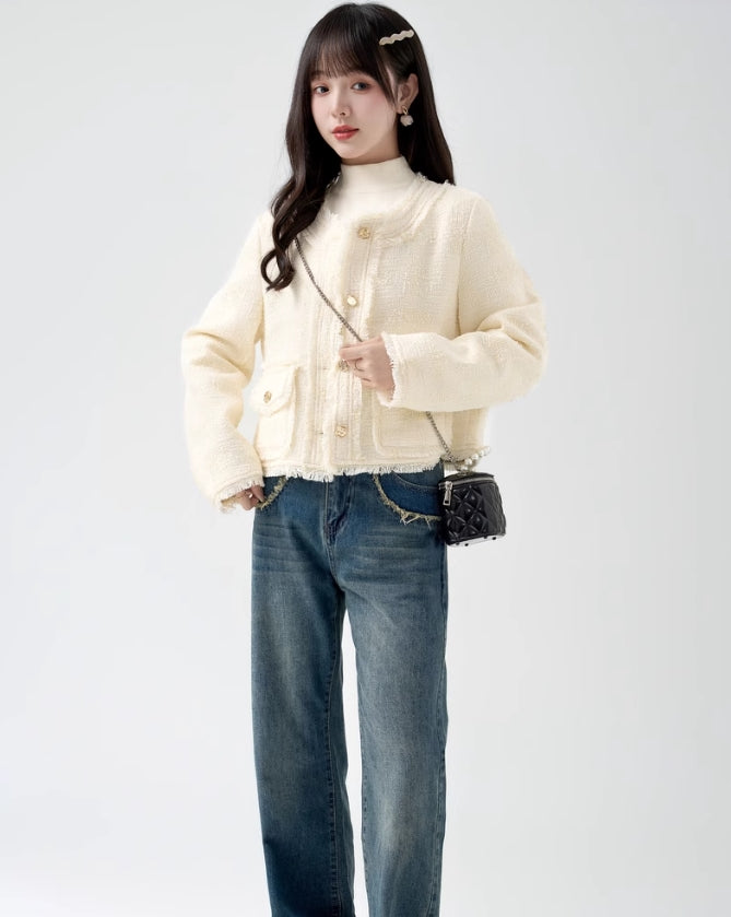 Beige Fringe Hem Jacket