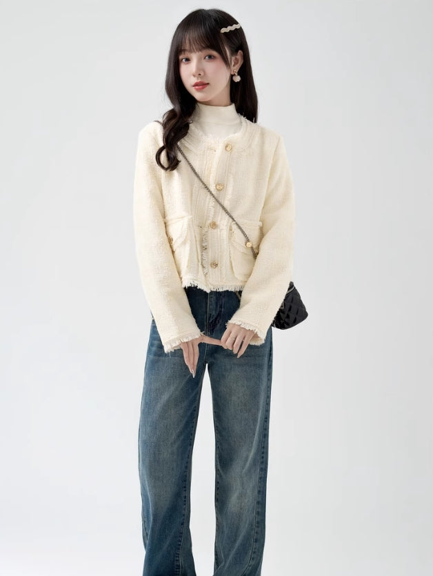 Beige Fringe Hem Jacket