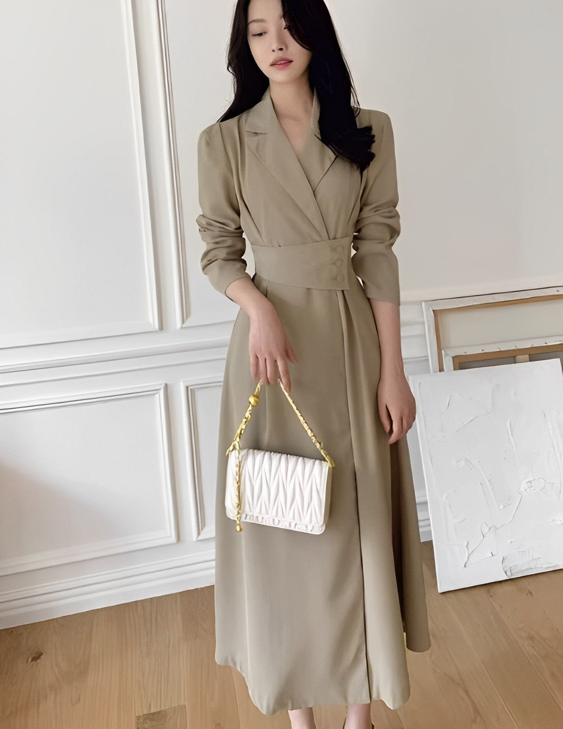 Beige Wrap Suit Dress