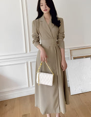 Beige Wrap Suit Dress