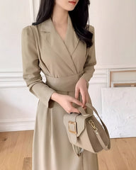 Beige Wrap Suit Dress