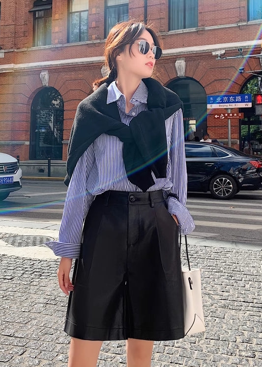 Black Faux Leather Mid-Length Shorts