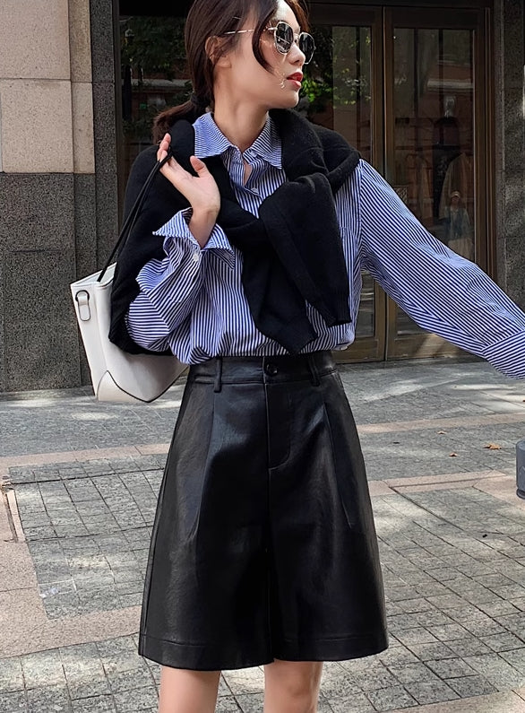 Black Faux Leather Mid-Length Shorts