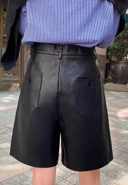 Black Faux Leather Mid-Length Shorts