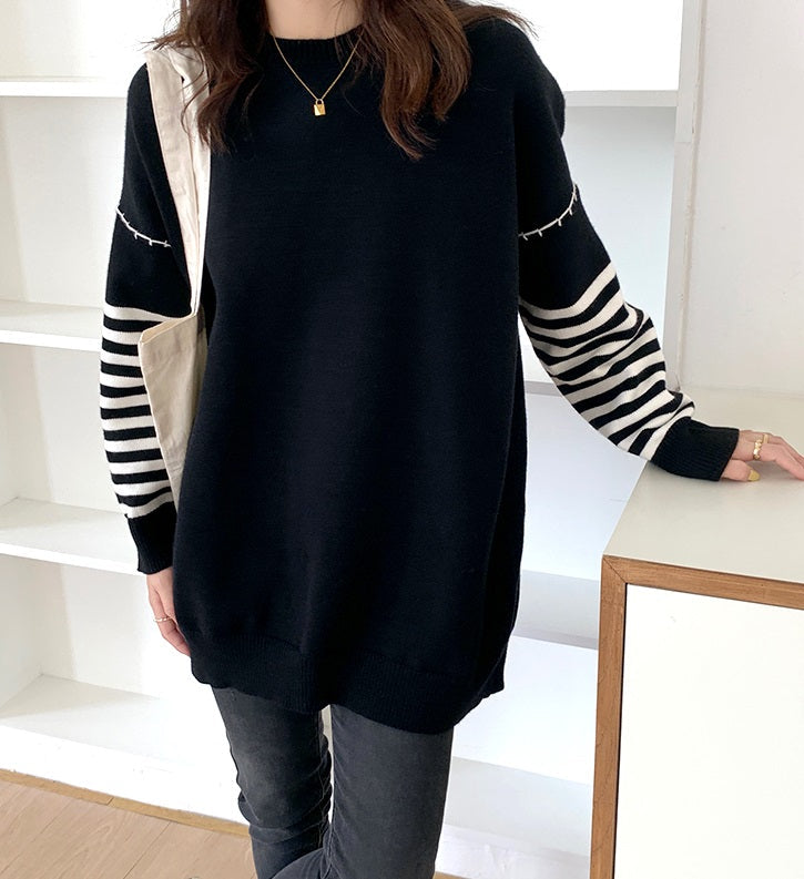 Black Stripe Stitched Sweater