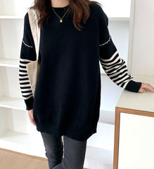 Black Stripe Stitched Sweater