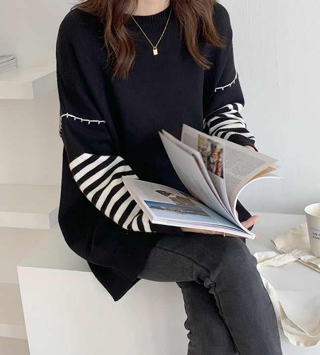 Black Stripe Stitched Sweater