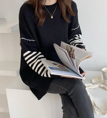 Black Stripe Stitched Sweater