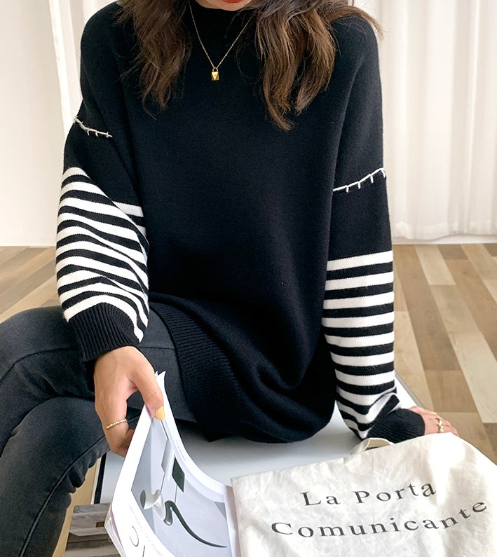 Black Stripe Stitched Sweater