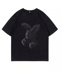 Black Abstract Bunny Print T-Shirt