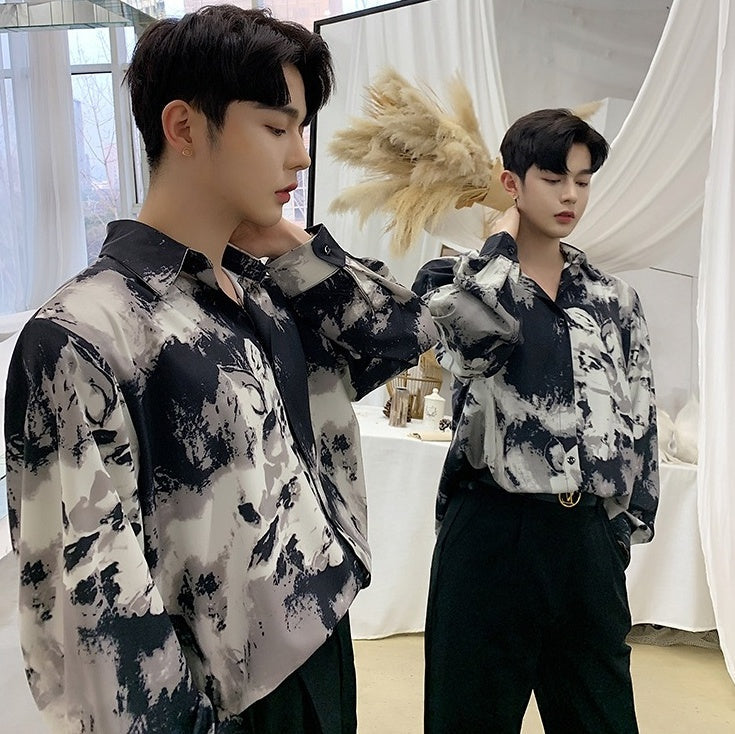 Black Abstract Print Button-Down Shirt