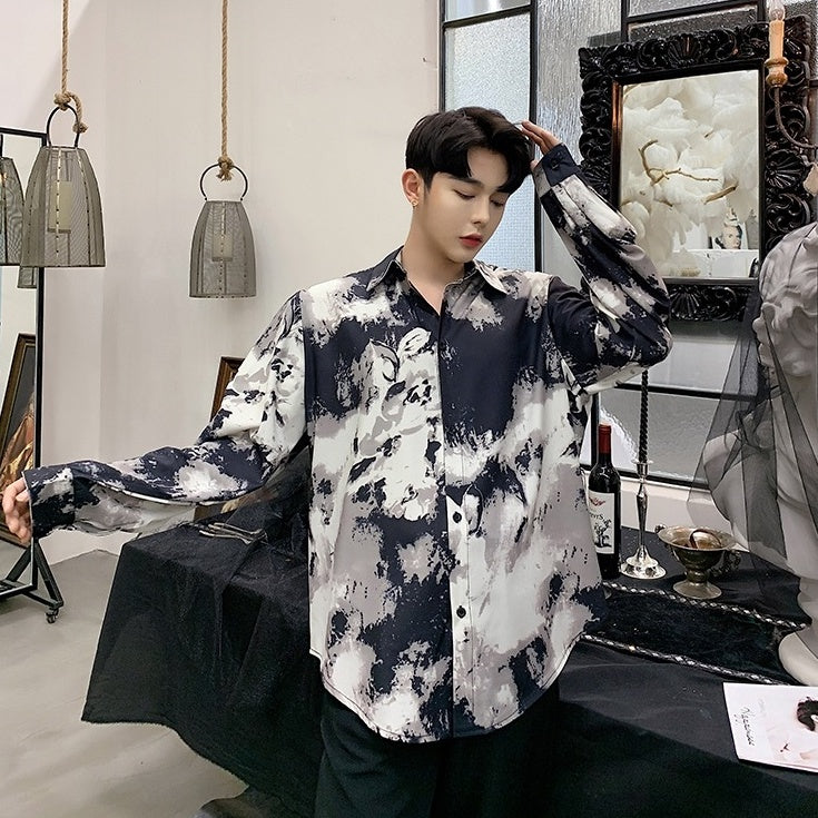 Black Abstract Print Button-Down Shirt