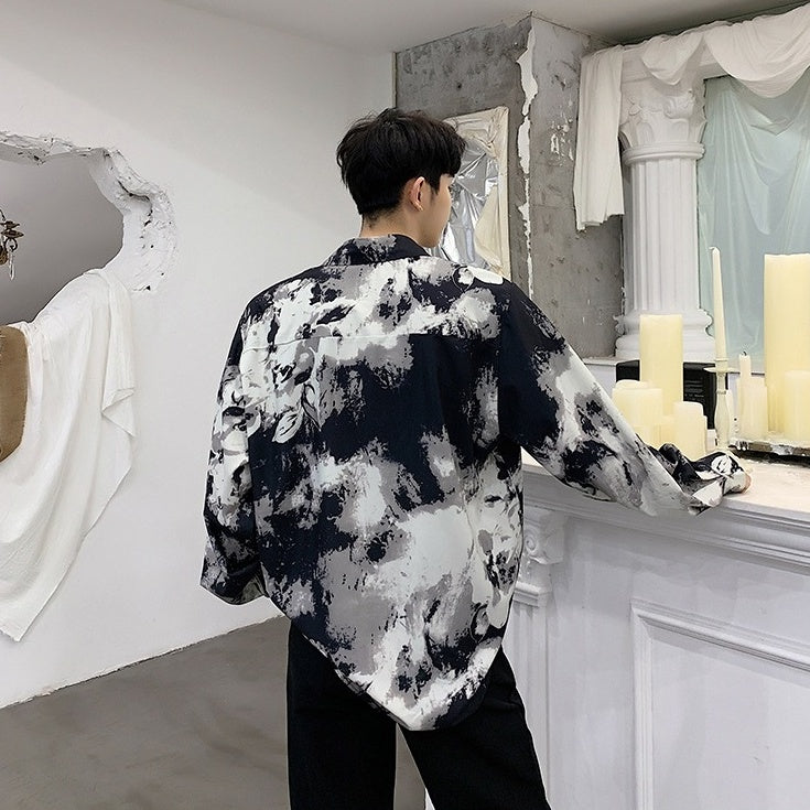Black Abstract Print Button-Down Shirt