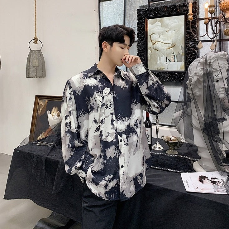 Black Abstract Print Button-Down Shirt