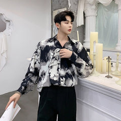 Black Abstract Print Button-Down Shirt