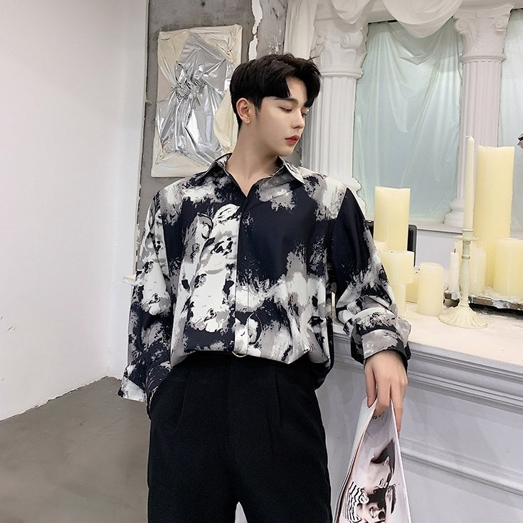 Black Abstract Print Button-Down Shirt