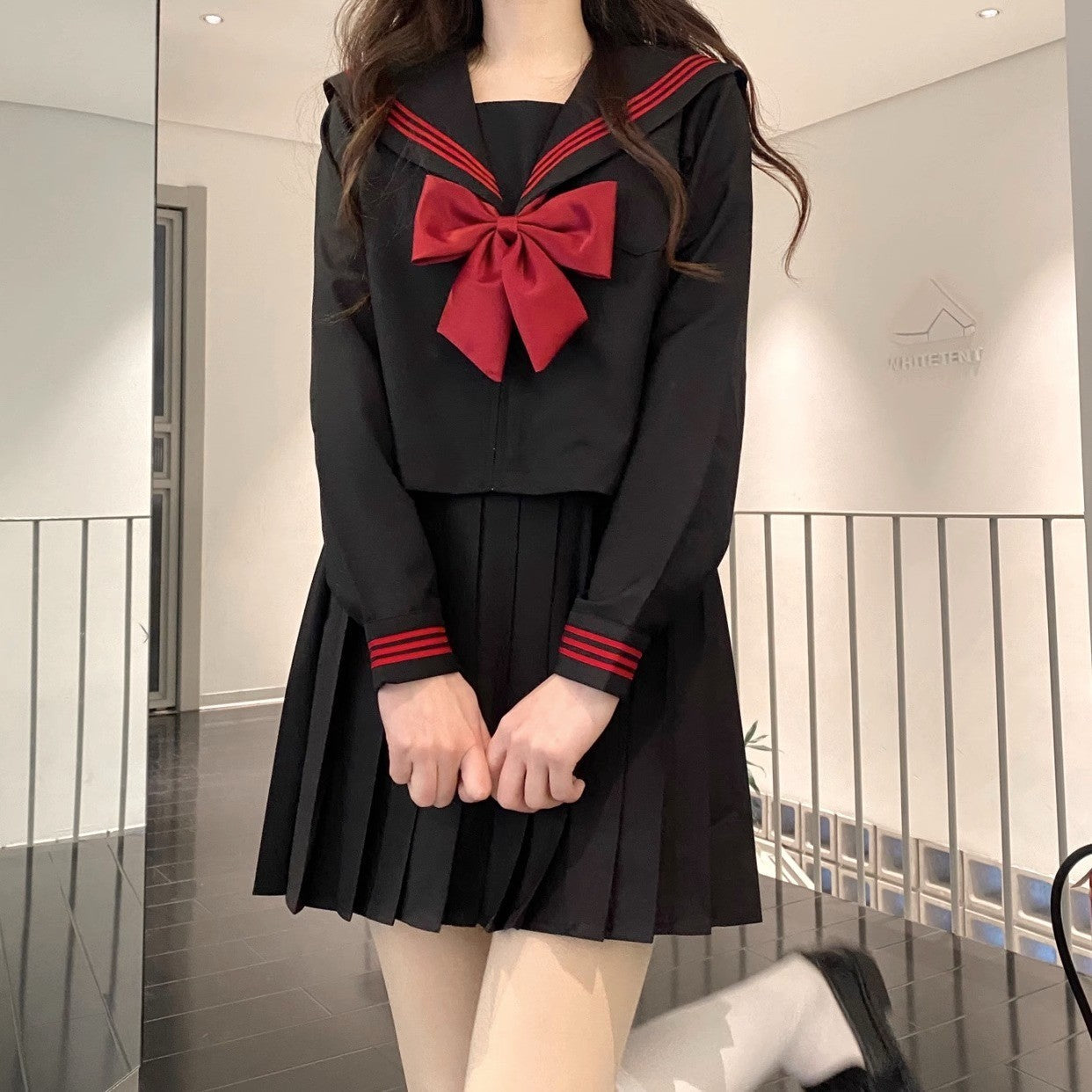 Black And Red Sailor-Collar Blouse