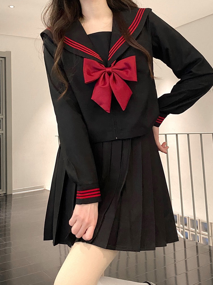 Black And Red Sailor-Collar Blouse