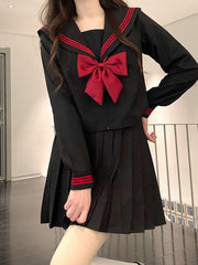 Black And Red Sailor-Collar Blouse