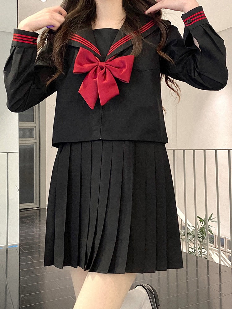 Black And Red Sailor-Collar Blouse