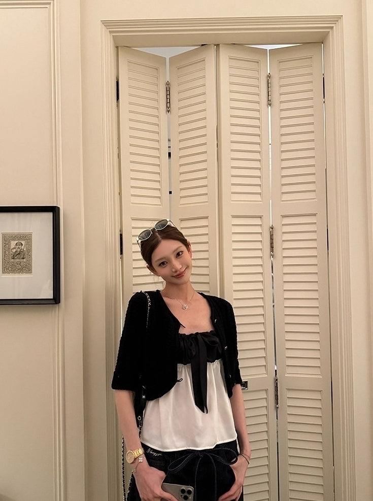 Black And White Bow Sling Top