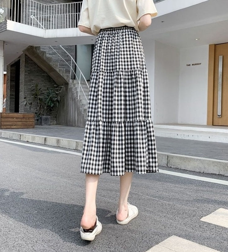 Black And White Checkered Midi Skirt