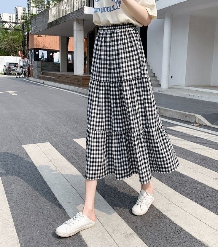 Black And White Checkered Midi Skirt