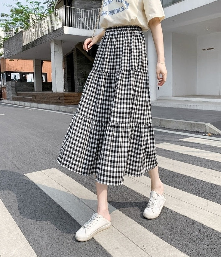 Black And White Checkered Midi Skirt