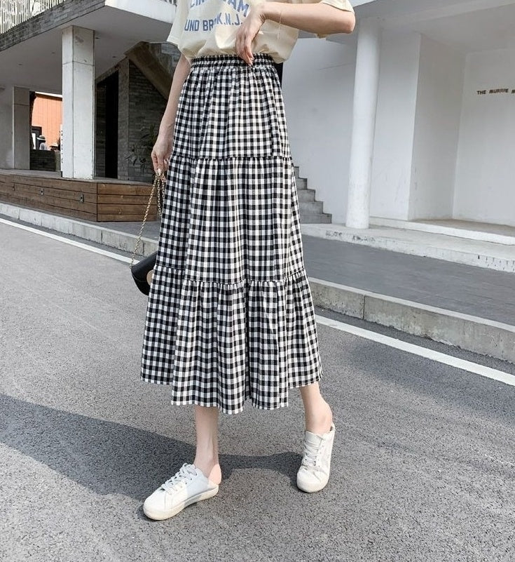 Black And White Checkered Midi Skirt