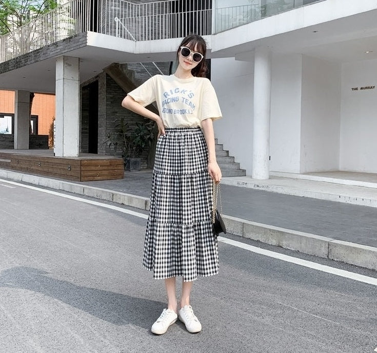 Black And White Checkered Midi Skirt