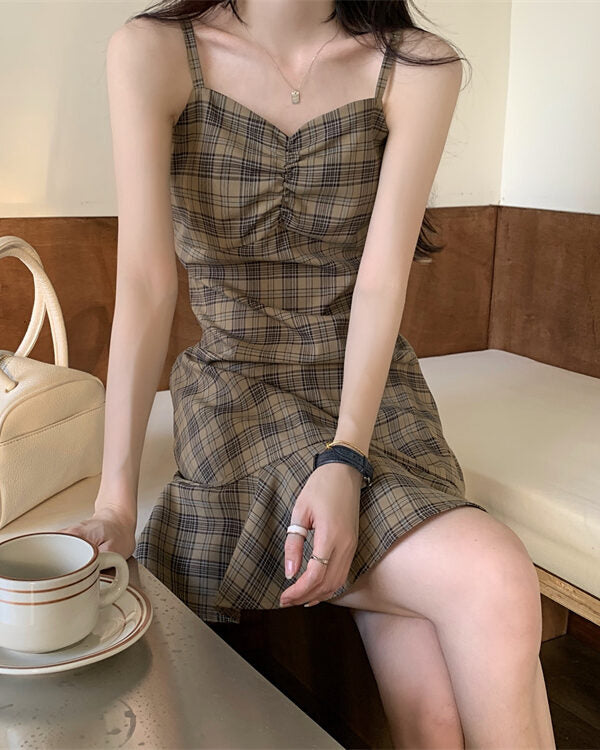 Black And White Checkered Sling Dress