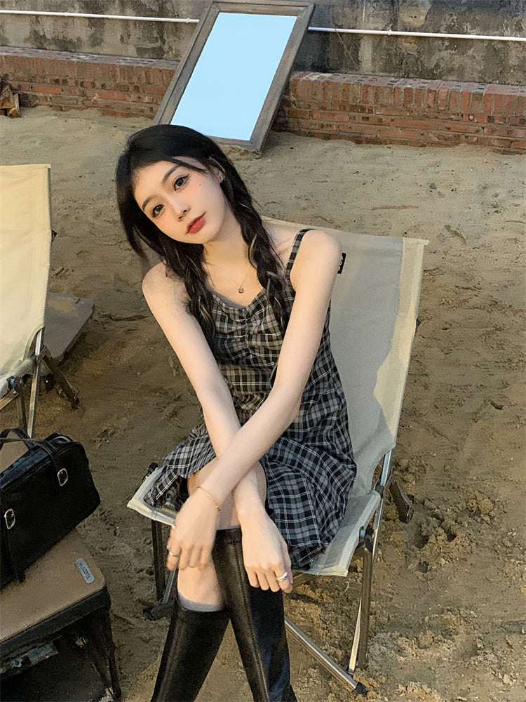 Black And White Checkered Sling Dress