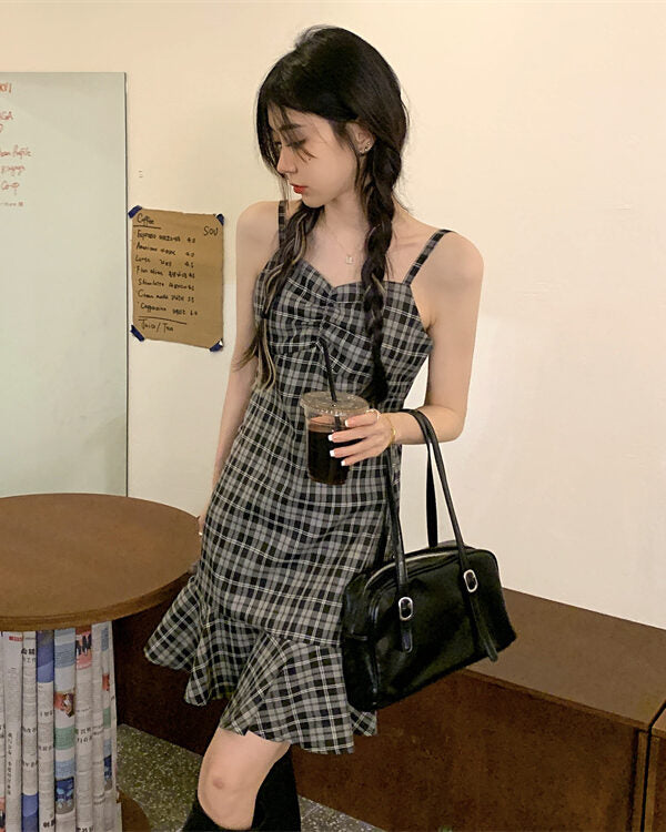 Black And White Checkered Sling Dress