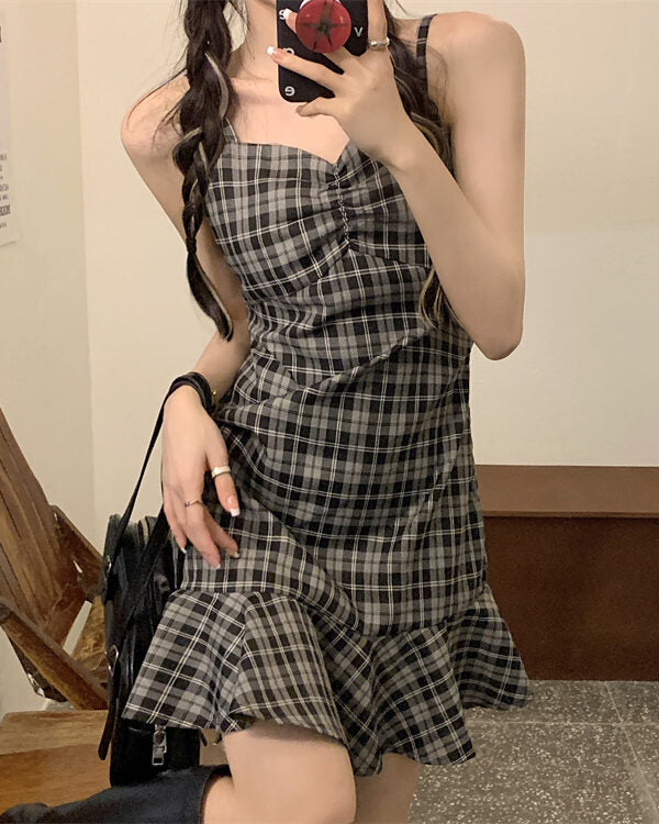 Black And White Checkered Sling Dress
