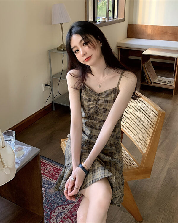 Black And White Checkered Sling Dress