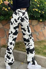 Black And White Cow Print High Waist Pants