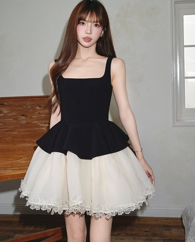 Black And White Dual Tone Peplum Dress