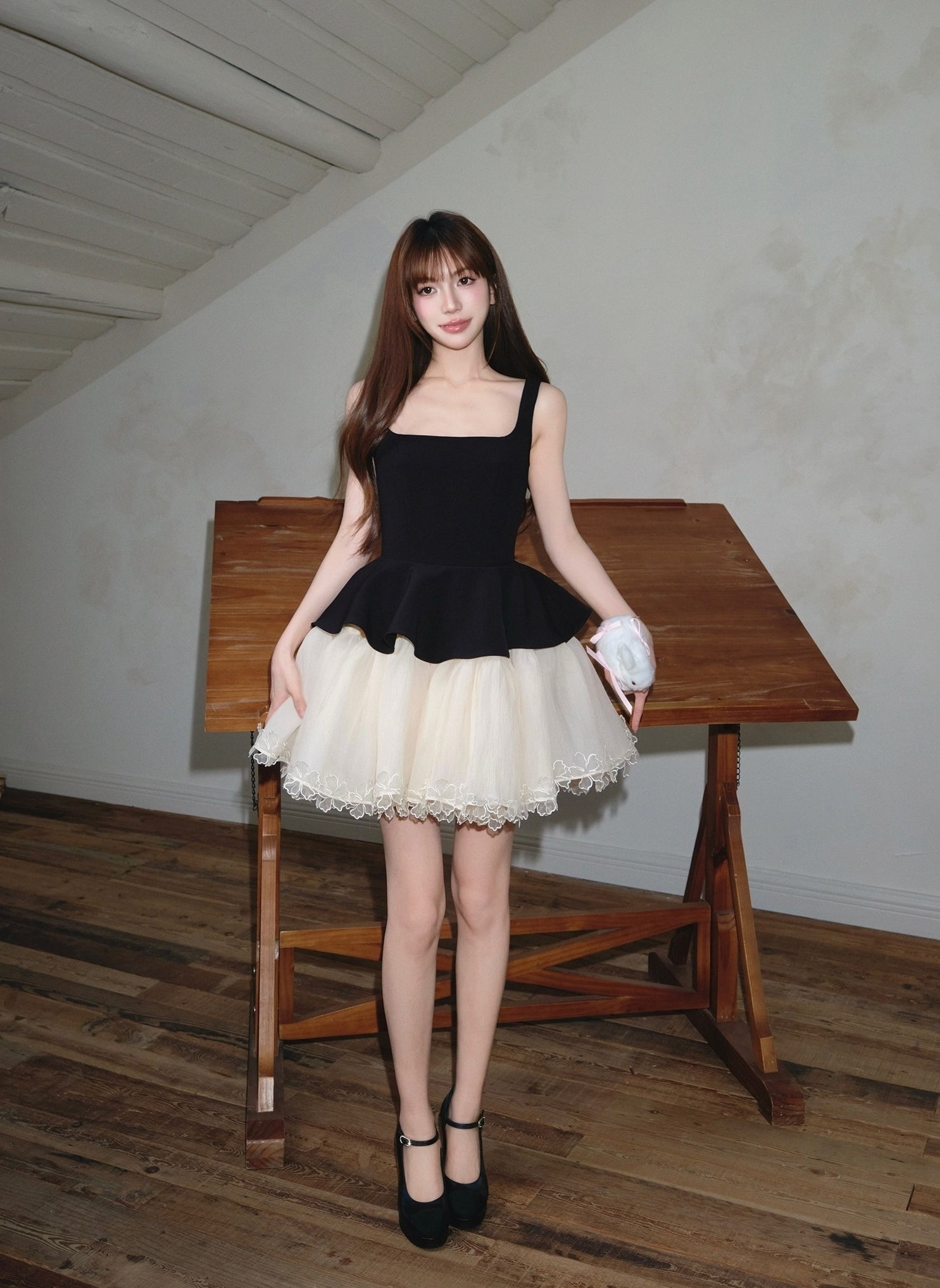 Black And White Dual Tone Peplum Dress