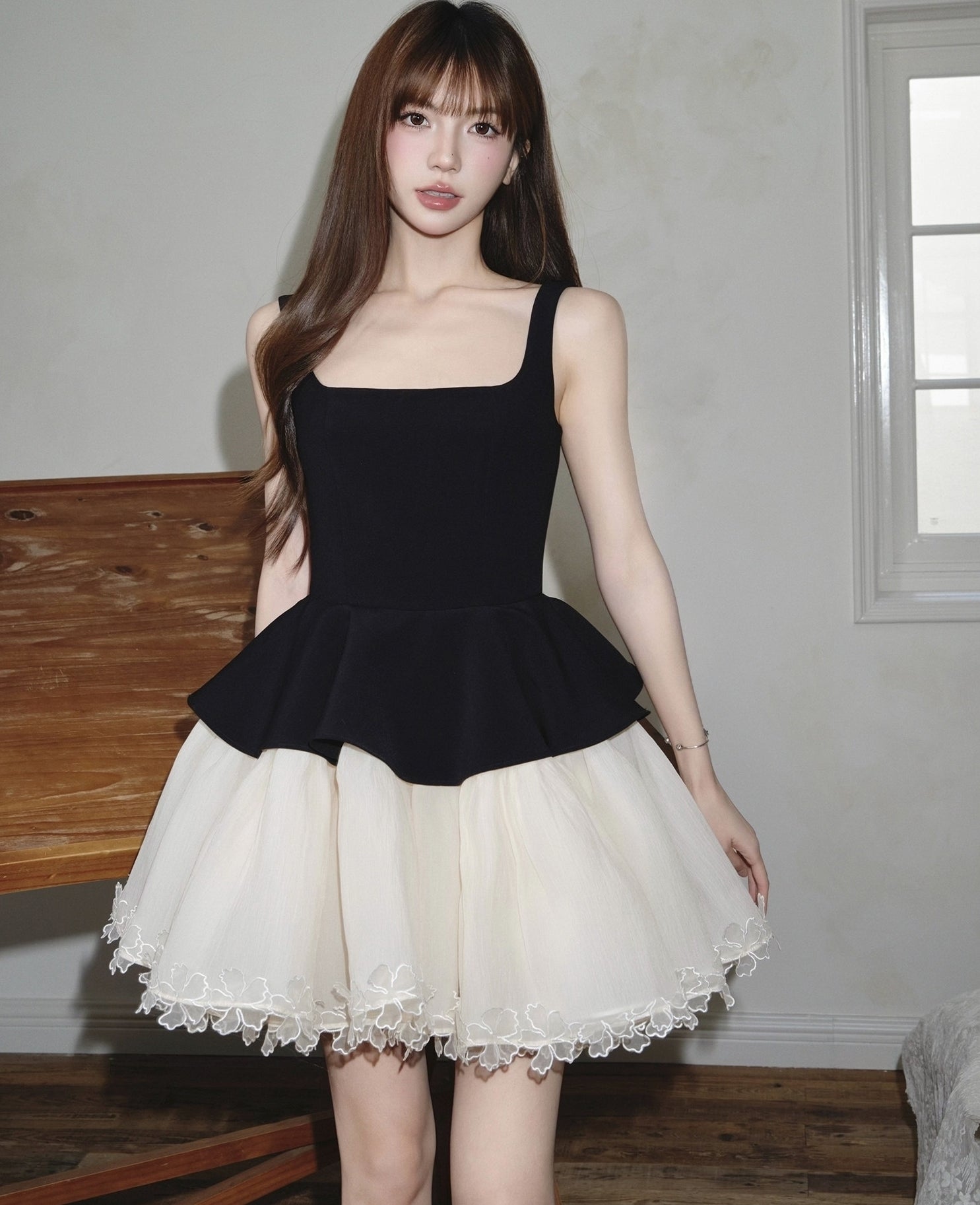 Black And White Dual Tone Peplum Dress