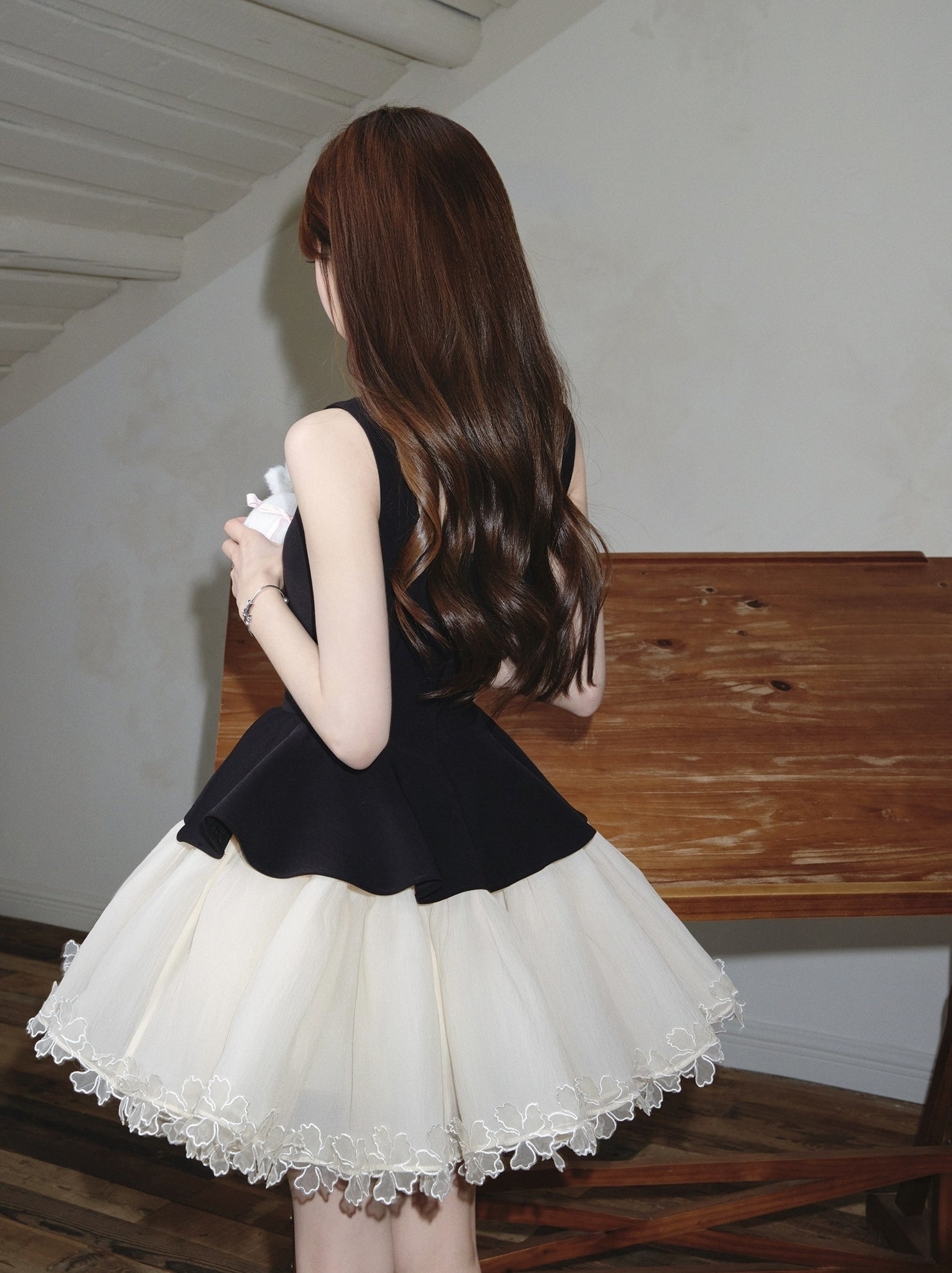 Black And White Dual Tone Peplum Dress