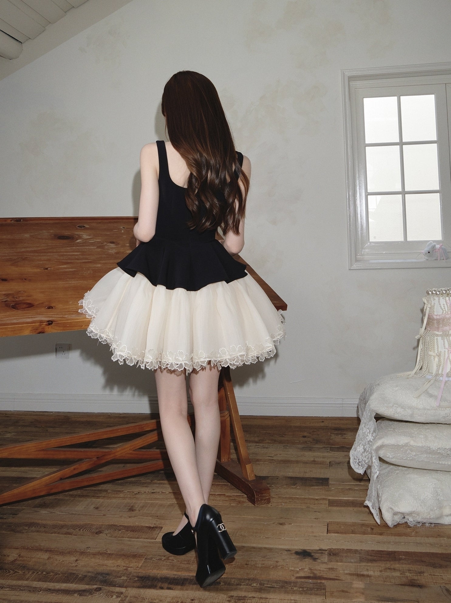 Black And White Dual Tone Peplum Dress