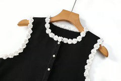 Black And White Flowers Lining Top And Skirt Set
