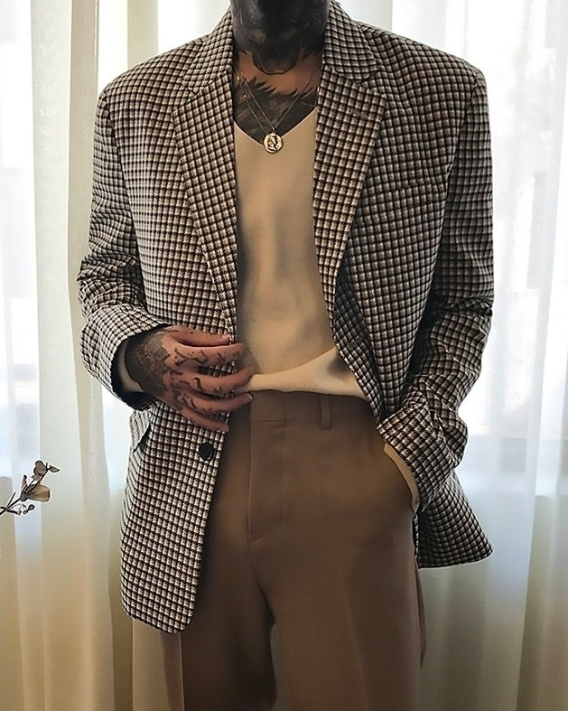 Black And White Micro Checkered Pattern Blazer Jacket
