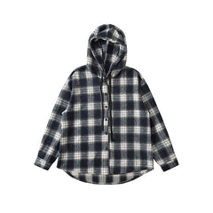 Black And Beige Plaid Hooded Jacket