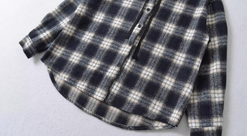 Black And Beige Plaid Hooded Jacket